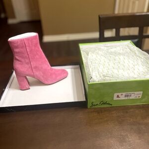 Sam Edelman Pink Heeled Boots with Chunky Heel and Rounded Toe